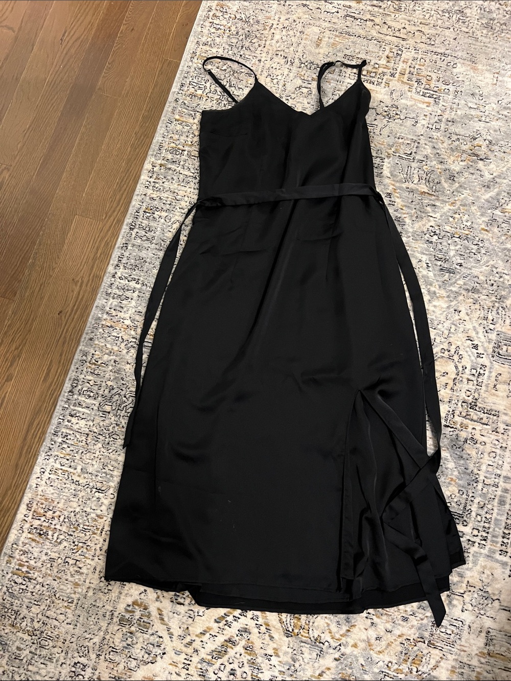 Abercrombie & Fitch Black Slip Midi Dress with Waist Tie